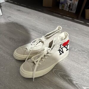 Cream and red Converse trainers #streetwear